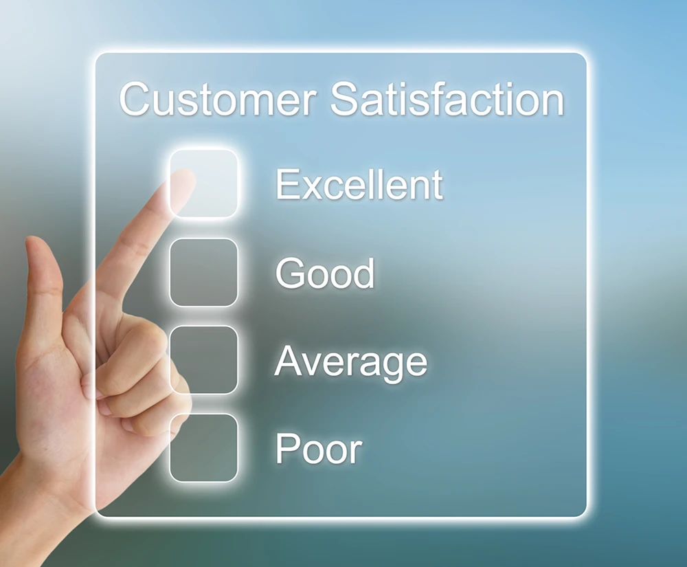 hand pushing customer satisfaction on virtual screen